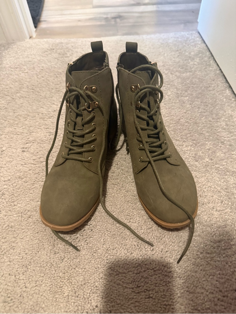 Market & Spruce Olive Green Lace-Up Ankle Boots